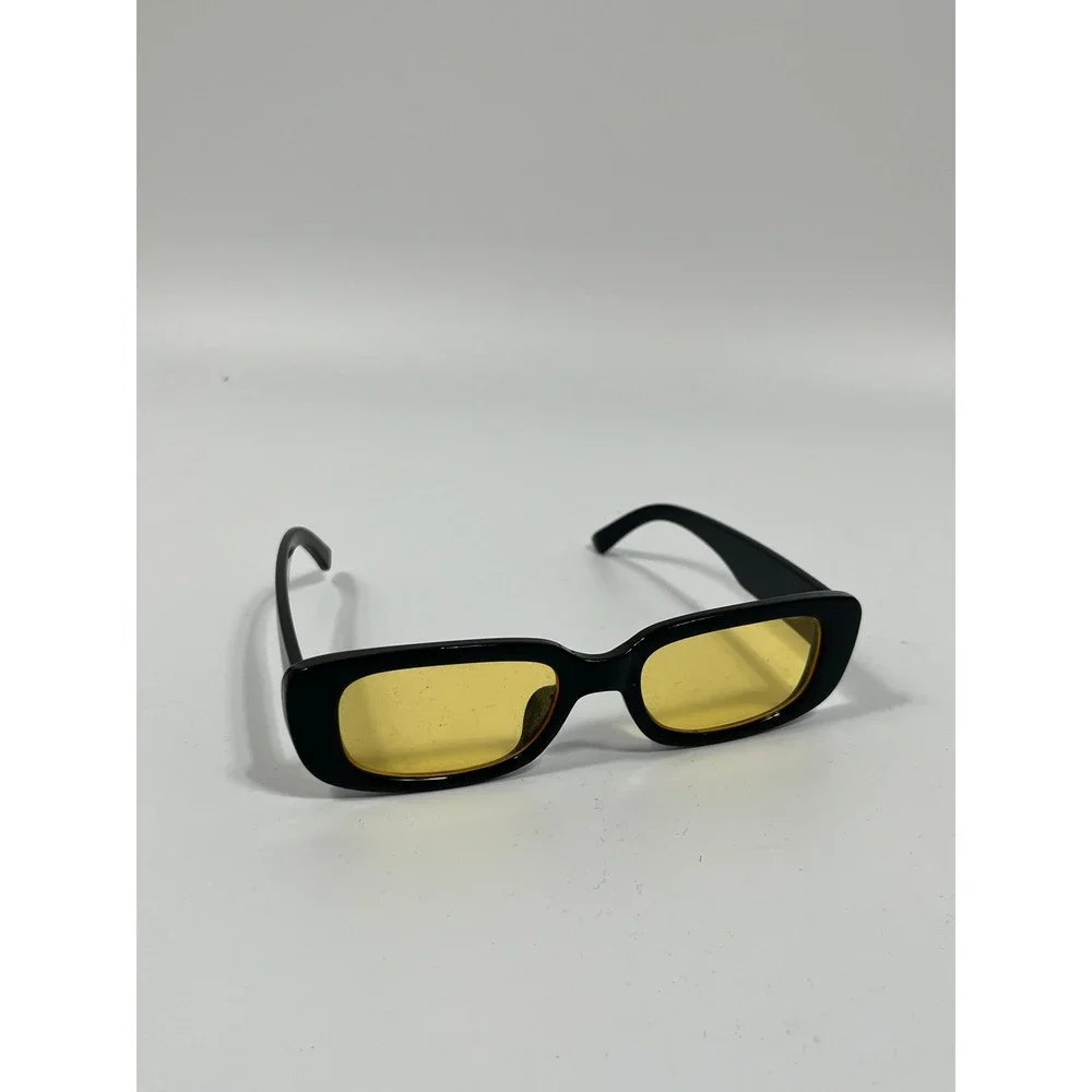 Y2K Womens Black Frame Yellow Tinted Sunglasses Chic Euro Summer